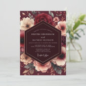 Burgundy Painterly Bloom Wedding Einladung (Stehend Vorderseite)