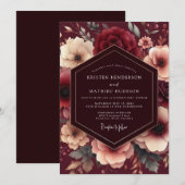 Burgundy Painterly Bloom Wedding Einladung (Vorne/Hinten)