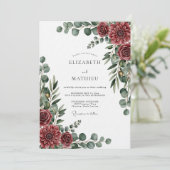 Burgundy Painterly Botanical Wedding Einladung (Stehend Vorderseite)