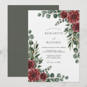 Burgundy Painterly Botanical Wedding Einladung (Vorne/Hinten)