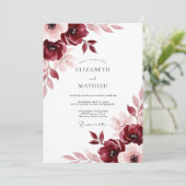 Burgundy Painterly Meadow Wedding Einladung (Stehend Vorderseite)