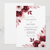 Burgundy Painterly Meadow Wedding Einladung (Vorne/Hinten)