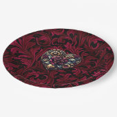 Burgundy Paisley Steampunk Heart Wedding Pappteller (Schrägansicht)