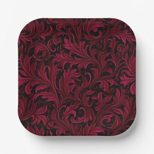 Burgundy Paisley Wedding Pappteller (Vorderseite)