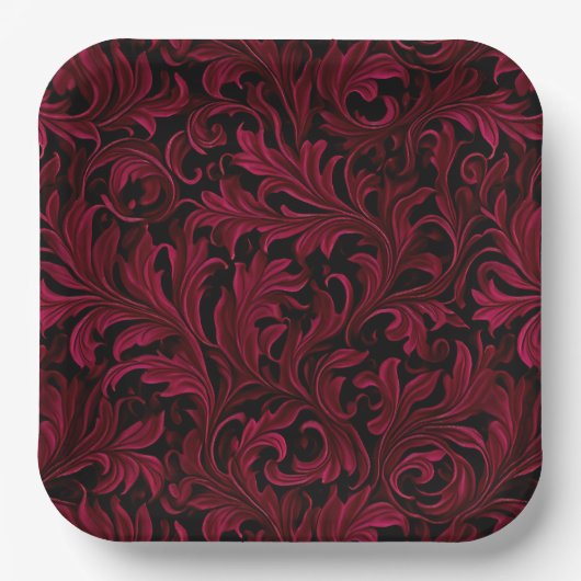 Burgundy Paisley Wedding Pappteller (Vorderseite)