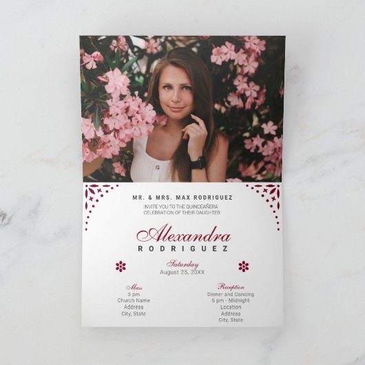 Burgundy Papel Picado Mis Quince Años Einladung (Innenseite)