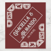 Burgundy Papel Picado Wedding Wine Label Weinetikett (Einzelnes Label)