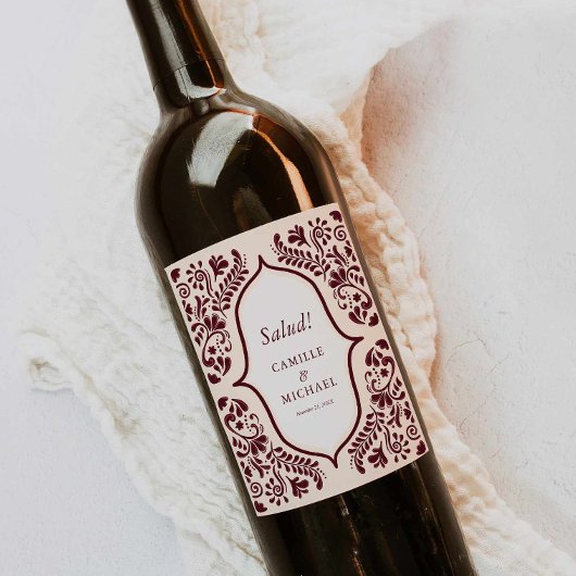 Burgundy Papel Picado Wedding Wine Label Weinetikett