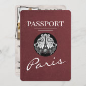 Burgundy Paris Passport Save the Date (Vorne/Hinten)