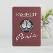 Burgundy Paris Passport Save the Date (Stehend Vorderseite)