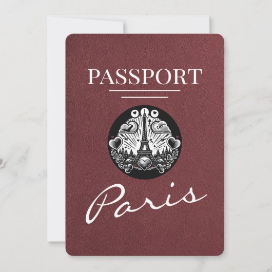 Burgundy Paris Passport Save the Date (Vorderseite)