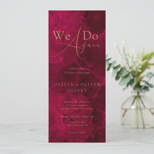 Burgundy Passion Vow Renewal Einladung (Stehend Vorderseite)