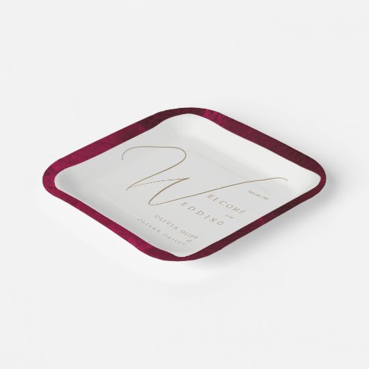 Burgundy Passion Wedding Pappteller (Gewinkelt)