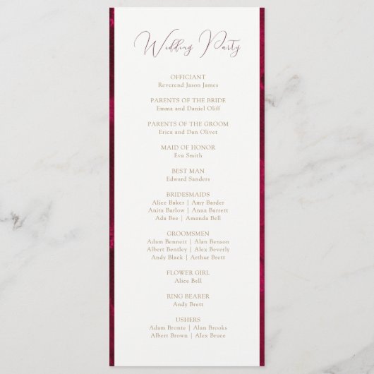 Burgundy Passion Wedding Programm (Rückseite)