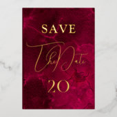 Burgundy Passion Wedding rettet das Datum Folieneinladung (Vorderseite)