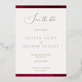 Burgundy Passion Wedding rettet das Datum Folieneinladung (Rückseite)