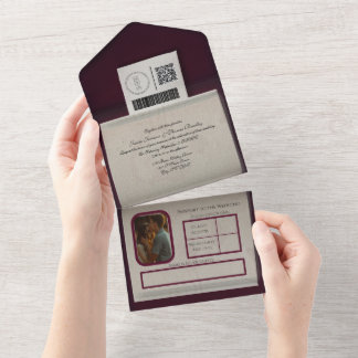 Burgundy Passport Style All In One Einladung