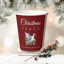 Burgundy Peace Dove Holly Christian Christmas Pappbecher