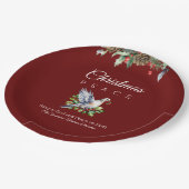 Burgundy Peace Dove Holly Christian Christmas Pappteller (Schrägansicht)