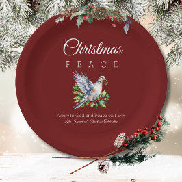 Burgundy Peace Dove Holly Christian Christmas Pappteller