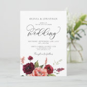 Burgundy Peach All in 1 Budget QR Code Hochzeit Einladung (Stehend Vorderseite)