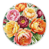 Burgundy Peach Blume Pink Peony Floral Muster Keramikknauf (Vorderseite)