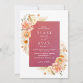 Burgundy Peach Blush and Cream Floral Chic Wedding Einladung (Vorderseite)