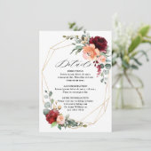 Burgundy Peach Coral Orange Eukalyptus Wedding Begleitkarte (Stehend Vorderseite)