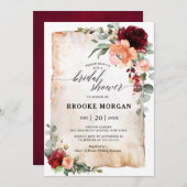 Burgundy Peach Coral Pink Roses Brautparty Einladung (Vorne/Hinten)