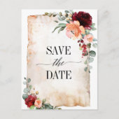 Burgundy Peach Coral Pink Roses Save the Date Postkarte (Vorderseite)