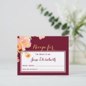 Burgundy peach floral Braut zu Rezept Karte (Stehend Vorderseite)