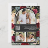 Burgundy Peach Floral Foto Black QR Code Hochzeit Save The Date (Rückseite)