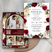 Burgundy Peach Floral Foto QR Code Brautparty Einladung