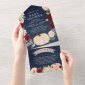 Burgundy Peach Floral Pumpkin Navy Baby Dusche All In One Einladung (Abreißen)