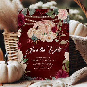 Burgundy Peach Floral Pumpkin Wedding Save The Date