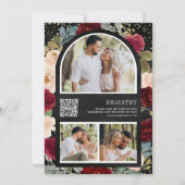 Burgundy Peach Floral QR Code Black Brautparty Einladung (Rückseite)