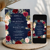 Burgundy Peach Floral QR Code Navy muslimische Hoc Einladung