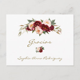 Burgundy Peach Floral Spanish Baby Dusche Gracias Postkarte
