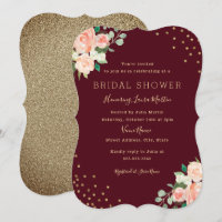 Burgundy Peach Gold Floral Confetti Brautparty