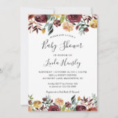 Burgundy Peach Gold Garden Floral Fall Baby Dusche Einladung (Vorderseite)