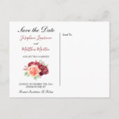 Burgundy Peach Rose BlumenWedding speichern das Da Ankündigungspostkarte (Rückseite)