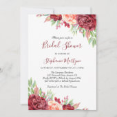Burgundy Peach Rose Floral Brautparty Einladung (Vorderseite)