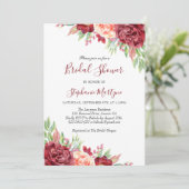 Burgundy Peach Rose Floral Brautparty Einladung (Stehend Vorderseite)
