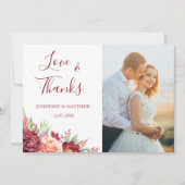 Burgundy Peach Rose Floral Wedding Vielen Dank Dankeskarte (Vorderseite)