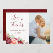 Burgundy Peach Rose Floral Wedding Vielen Dank Dankeskarte (Vorne/Hinten)