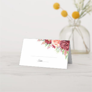 Burgundy Peach Rose Foliage Wasserfarbenhochzeit Platzkarte