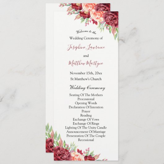 Burgundy Peach Rose Wasserfarben Blumenzehen Programm (Vorne/Hinten)