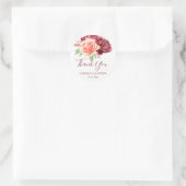 Burgundy Peach Rose Watercolor Wedding Vielen Dank Runder Aufkleber (Tasche)