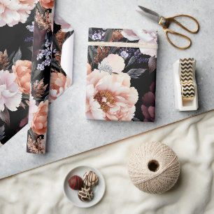 Burgundy Peonies Floral Pattern Geschenkpapier