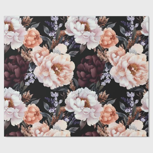 Burgundy Peonies Floral Pattern Geschenkpapier (Flach)